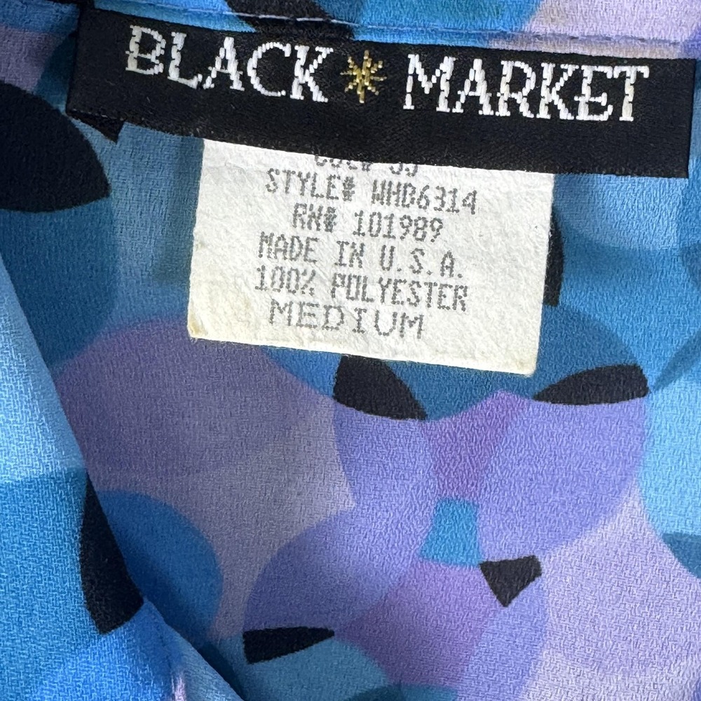 Black Market Shirt Womens Medium Blue Purple Geometric Button Up Long Sleeve USA - Picture 10 of 11